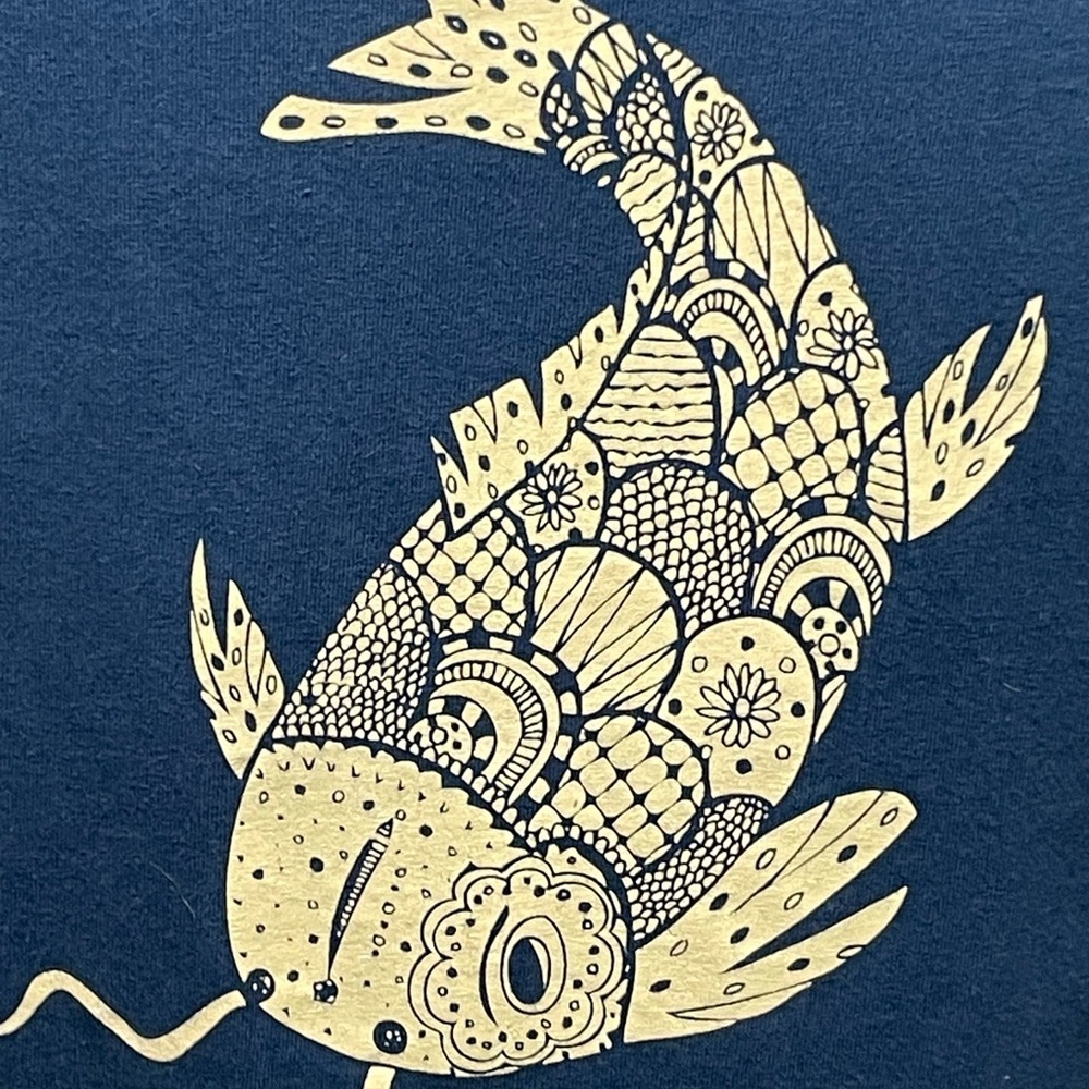 Comfort Collection Blue Long Sleeve Tee with Cream Colored Koi Fish Graphic - Picture 4 of 5